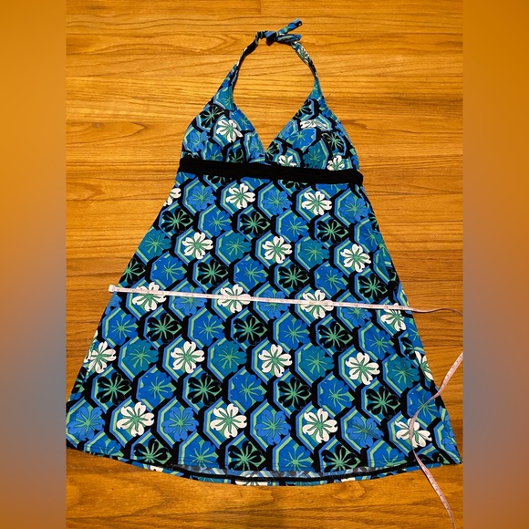 Coco Reef Halter Swim Coverup Dress Tropical Blue White Green Black Mini Dress S - Picture 6 of 11